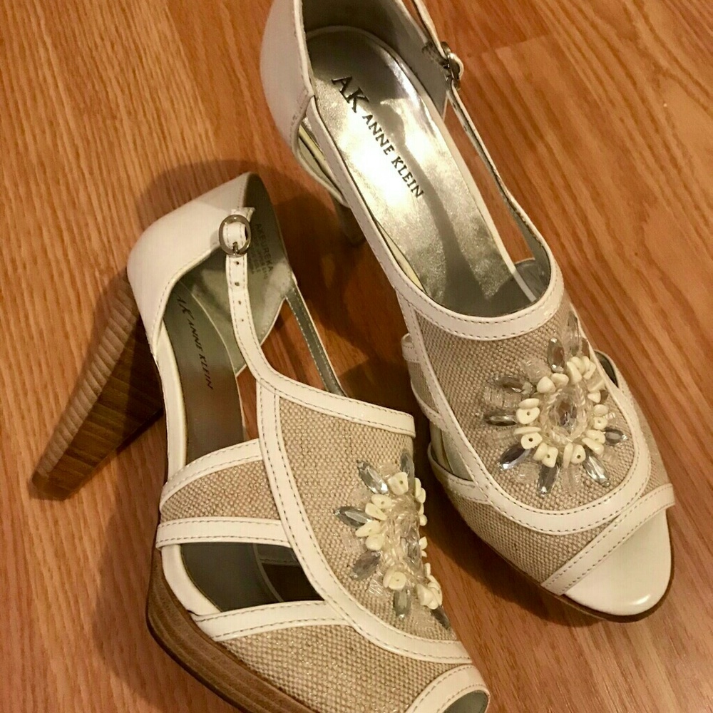 New Anne Klein white beaded heels
